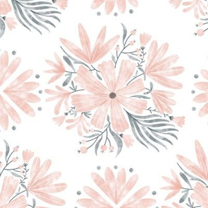 Soft watercolor floral tiles with white background