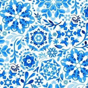 Geometric Winter Blooms in Monochrome Blue and White - small