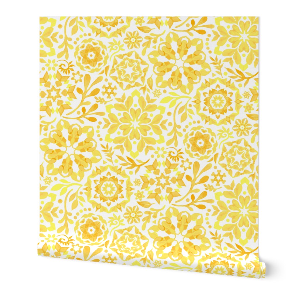 Geometric Summer Blooms in Monochrome Yellow and White - large 