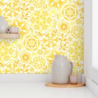 Geometric Summer Blooms in Monochrome Yellow and White - large 