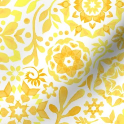 Geometric Summer Blooms in Monochrome Yellow and White - large 