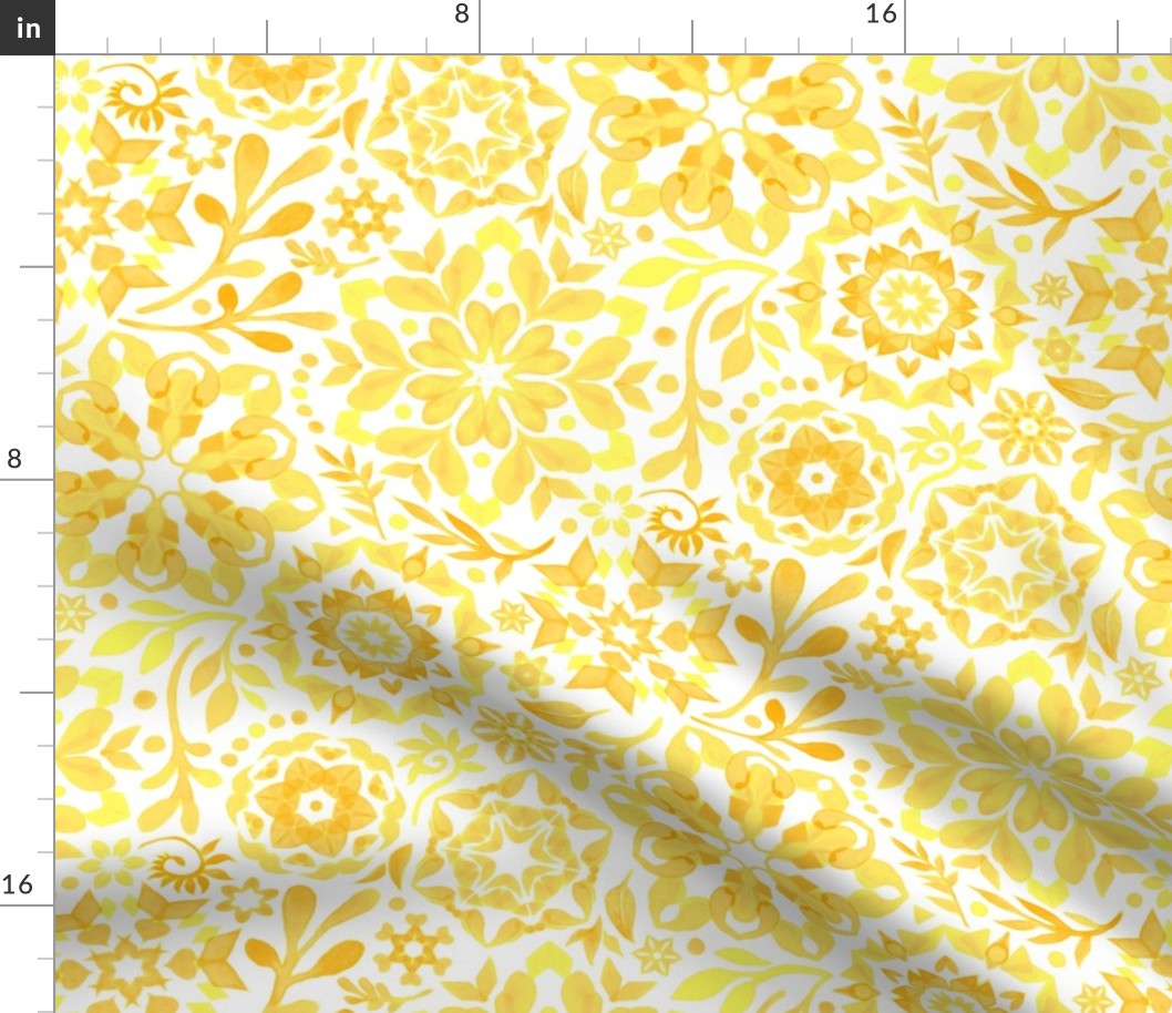 Geometric Summer Blooms in Monochrome Yellow and White - large 