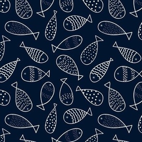 Doodle Fish Outline // Navy Blue