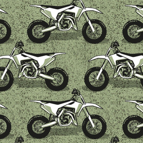 Normal scale // Motocross // monochromatic sage green background and motorcycles 