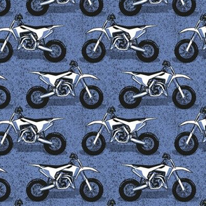 Small scale // Motocross // monochromatic denim blue background and motorcycles 