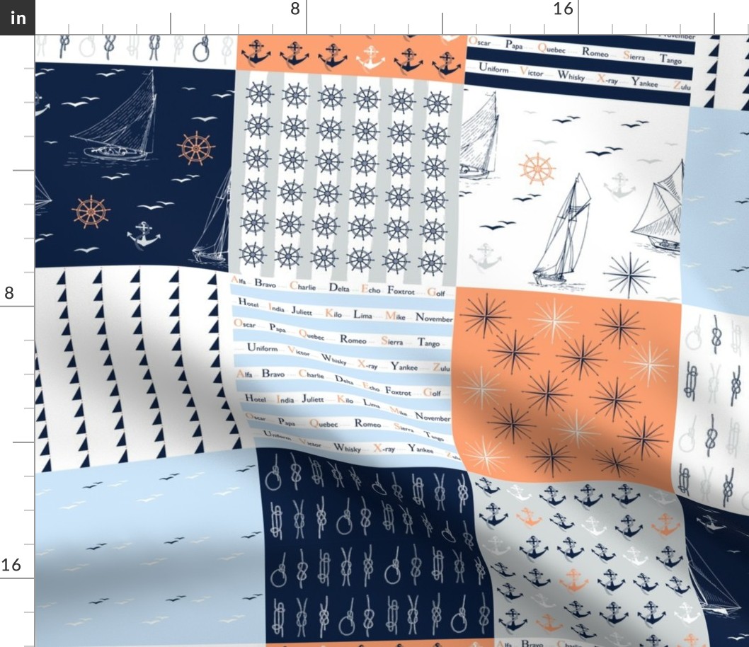 Sailing wholecloth patchwork blanket 