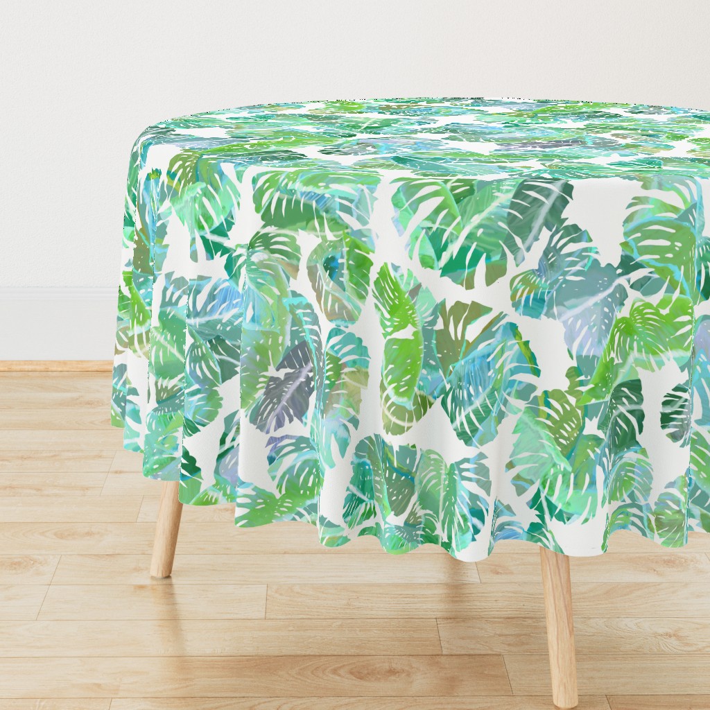 Monstera Tropicale Teal on White 24inL