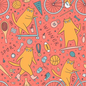Medium scale / Sporty cats on red background