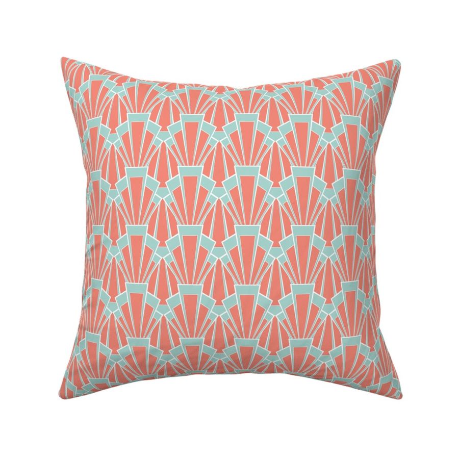 Art Deco Scallop in Coral and Mint, Medium