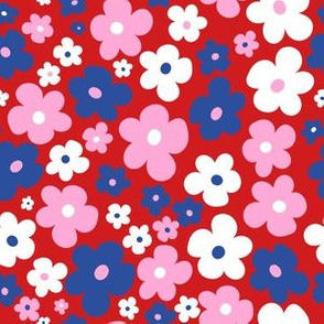 Scandi Floral Field in Red Multi