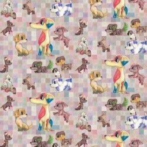 3x3-Inch Half-Drop Repeat of Playful Pups On Plaid Checks in Tiny Print 