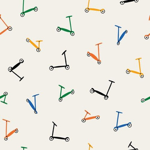 Colorful kick scooters retro pattern