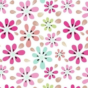 Retro flowers in pink and mint green from Anines Atelier. Use the design for girls room decor, bathroom walls