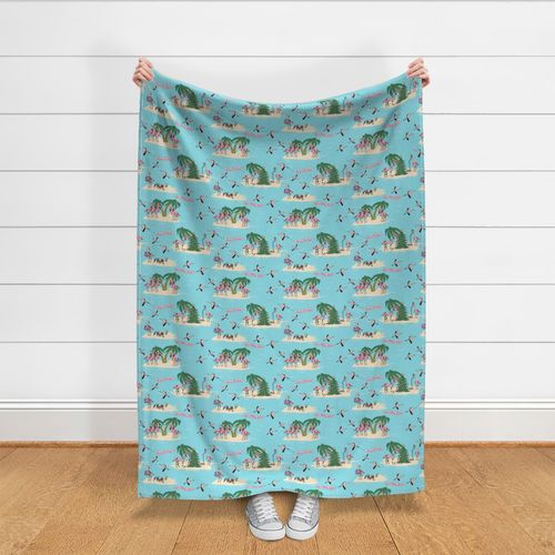 Tropical Christmas Flamingos on Lighter Blue Paducaru