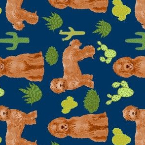 labradoodle fabric - apricot doodle fabric, dog fabric, dogs fabric, cactus fabric, dog design - navy