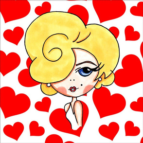 Marilyn Monroe on hearts 18" square panel