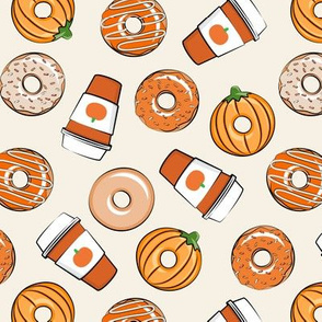 Coffee and Fall Donuts - PSL pumpkin fall donuts toss - ivory - C20BS