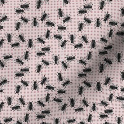 flies black on red dots light grey background