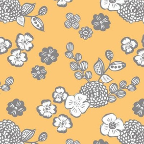 Raw ink autumn garden botanical vintage leaves and flowers fall nursery gray ochre white