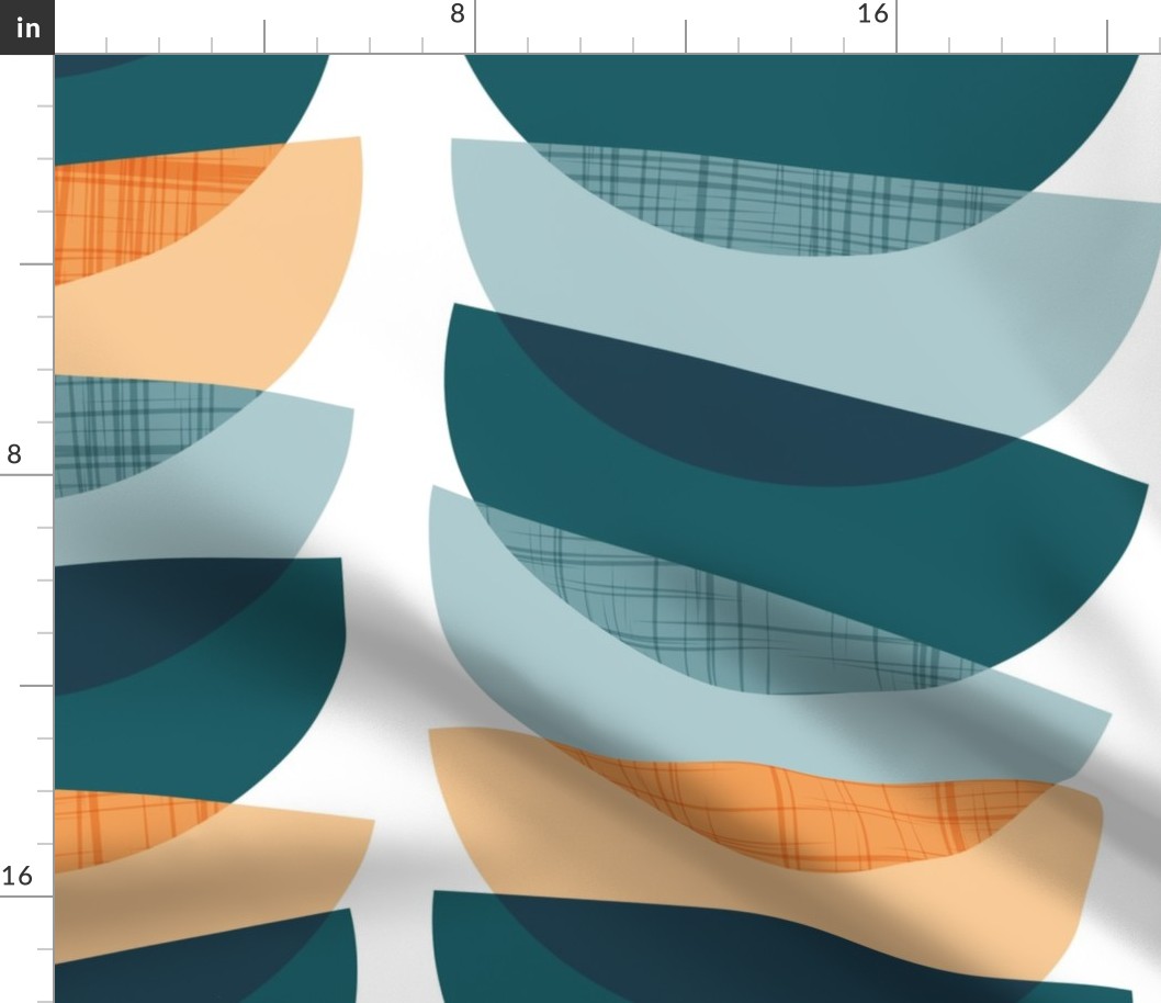 Large jumbo scale // Bowls intersection // white background green pine orange tequila sunrise and blue malibu rounded shapes