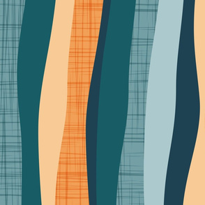 Large jumbo scale // Vertical lines intersection // green pine orange tequila sunrise and blue malibu stripes