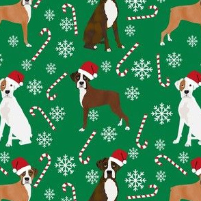 boxer dog candy cane fabric - snowflakes - green