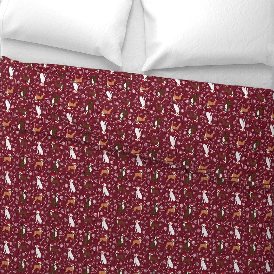 boxer dog candy cane fabric - snowflakes - burgundy