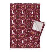 boxer dog candy cane fabric - snowflakes - burgundy