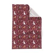 boxer dog candy cane fabric - snowflakes - burgundy