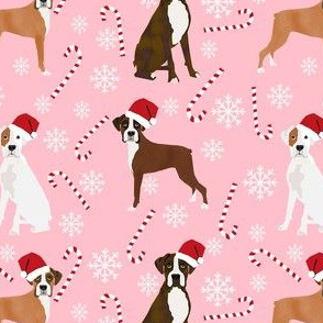 boxer dog candy cane fabric - snowflakes - pink