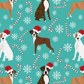 boxer dog candy cane fabric - snowflakes - turquoise