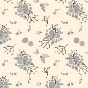 Marilyn's Floral Display - greyscale on cream, medium 