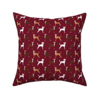 boxer santa paws fabric - cute christmas dog design - burgundy