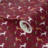 boxer santa paws fabric - cute christmas dog design - burgundy