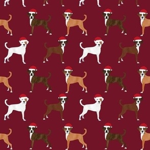 boxer santa paws fabric - cute christmas dog design - burgundy