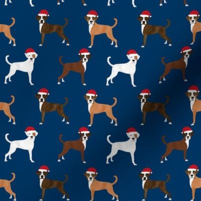 boxer santa paws fabric - cute christmas dog design - navy