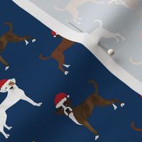 boxer santa paws fabric - cute christmas dog design - navy