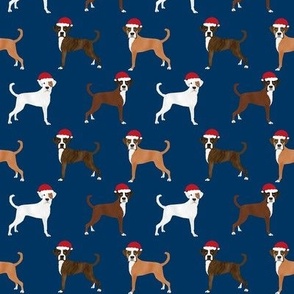 boxer santa paws fabric - cute christmas dog design - navy
