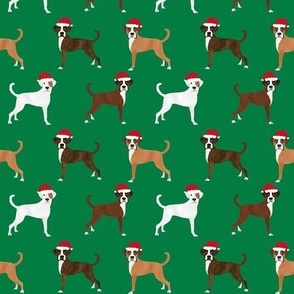 boxer santa paws fabric - cute christmas dog design - green