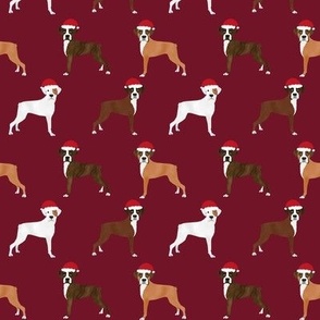 boxer santa paws fabric - cute christmas dog design - burgundy