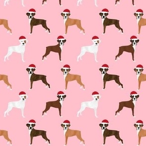 boxer santa paws fabric - cute christmas dog design -pink