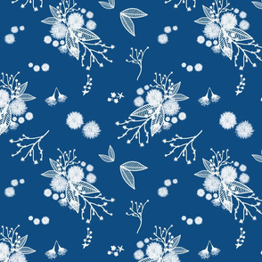 Marilyn's Floral Display - white on classic blue, medium 