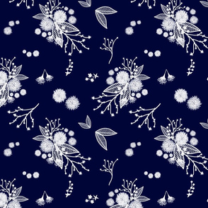 Marilyn's Floral Display - white on midnight blue, medium