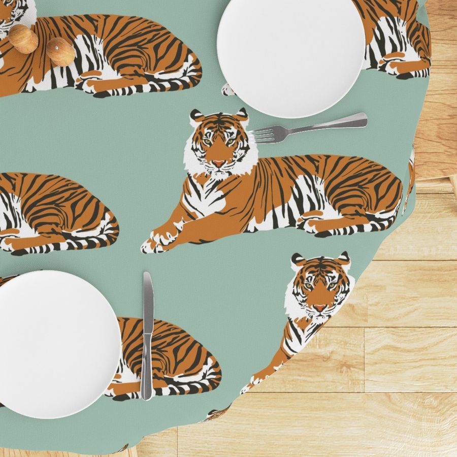 Tigers in robins egg blue - large scale