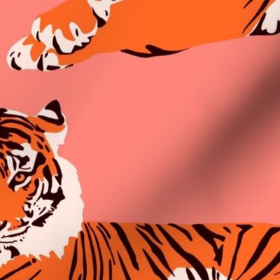 Tigers on pink - large scale