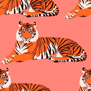 Tigers on pink - large scale