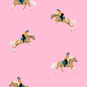Horsewoman on pink 