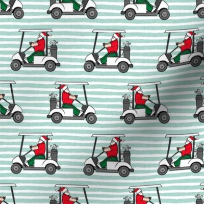 Golf Cart Santa - Christmas Holiday - mint stripes - LAD20