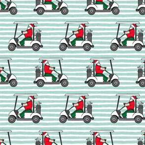 Golf Cart Santa - Christmas Holiday - mint stripes - LAD20