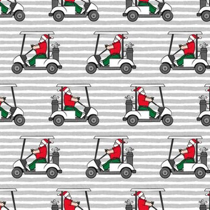 Golf Cart Santa - Christmas Holiday - grey stripes - LAD20